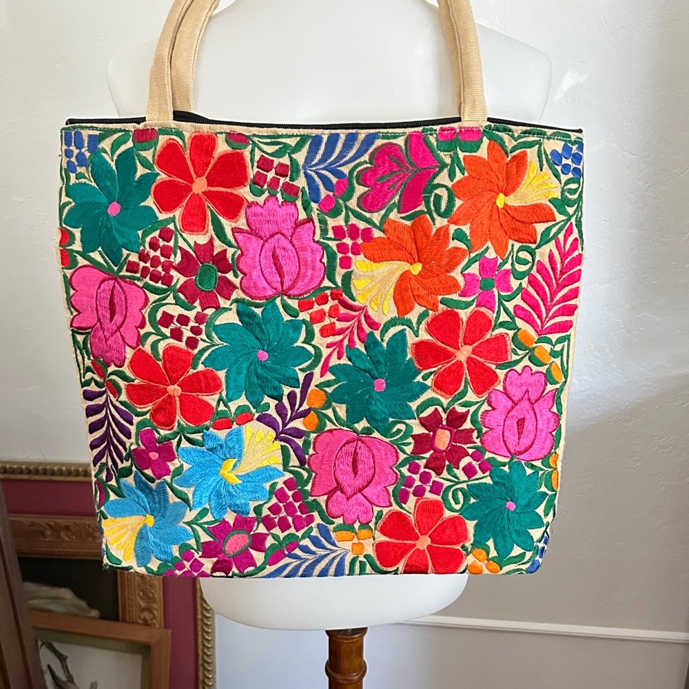 Floral Embroidered Tote Bag